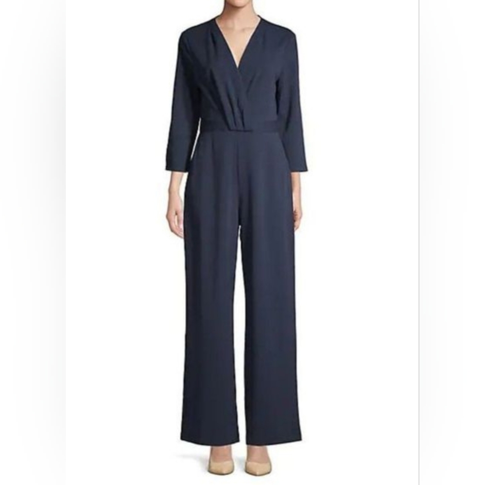 H Halston V-Neck Full Length Wide Leg Jumpsuit -XL- NWT